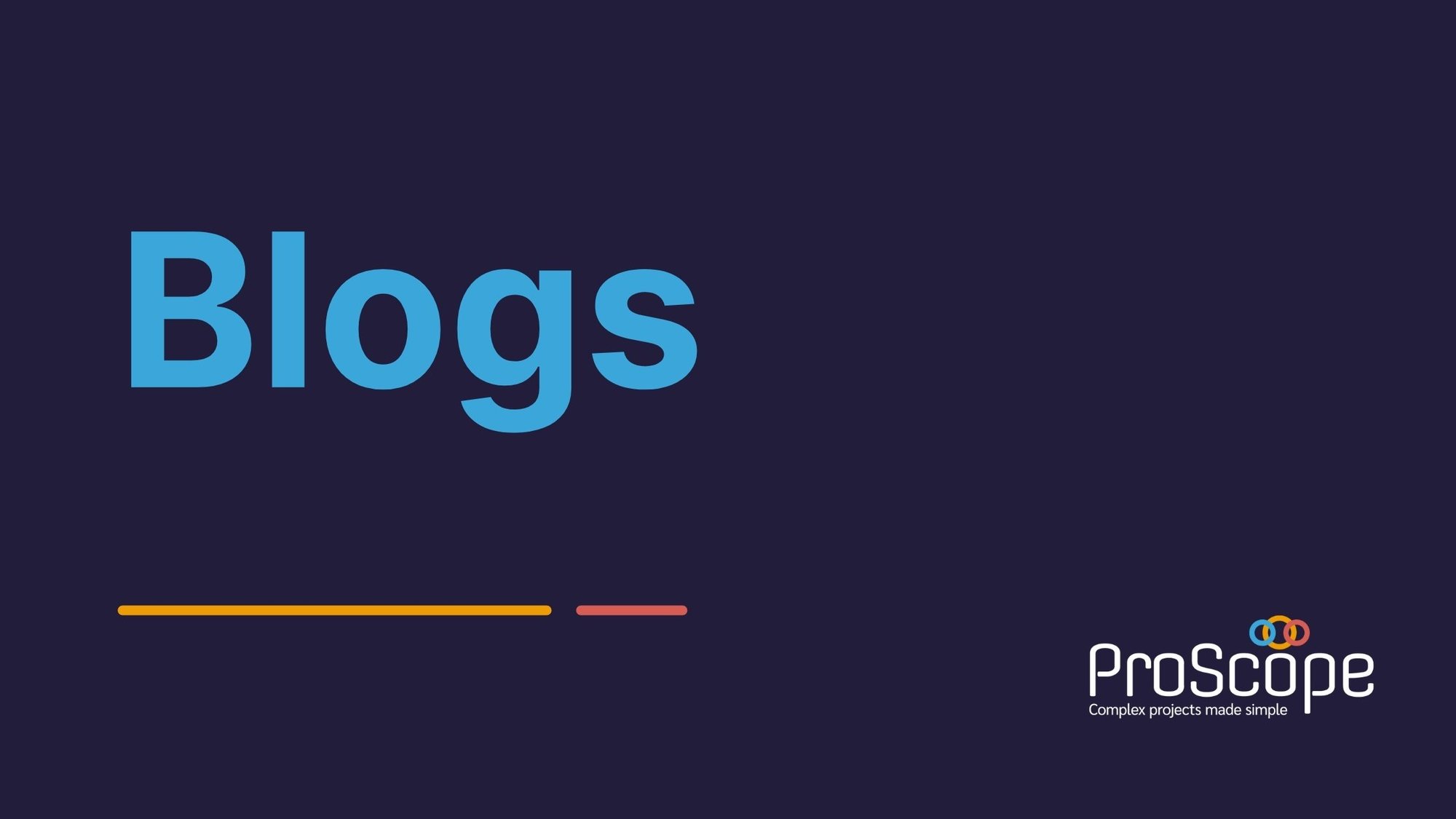 Dark blue rectangle with 'Blogs' in light blue text alongside ProScope logo